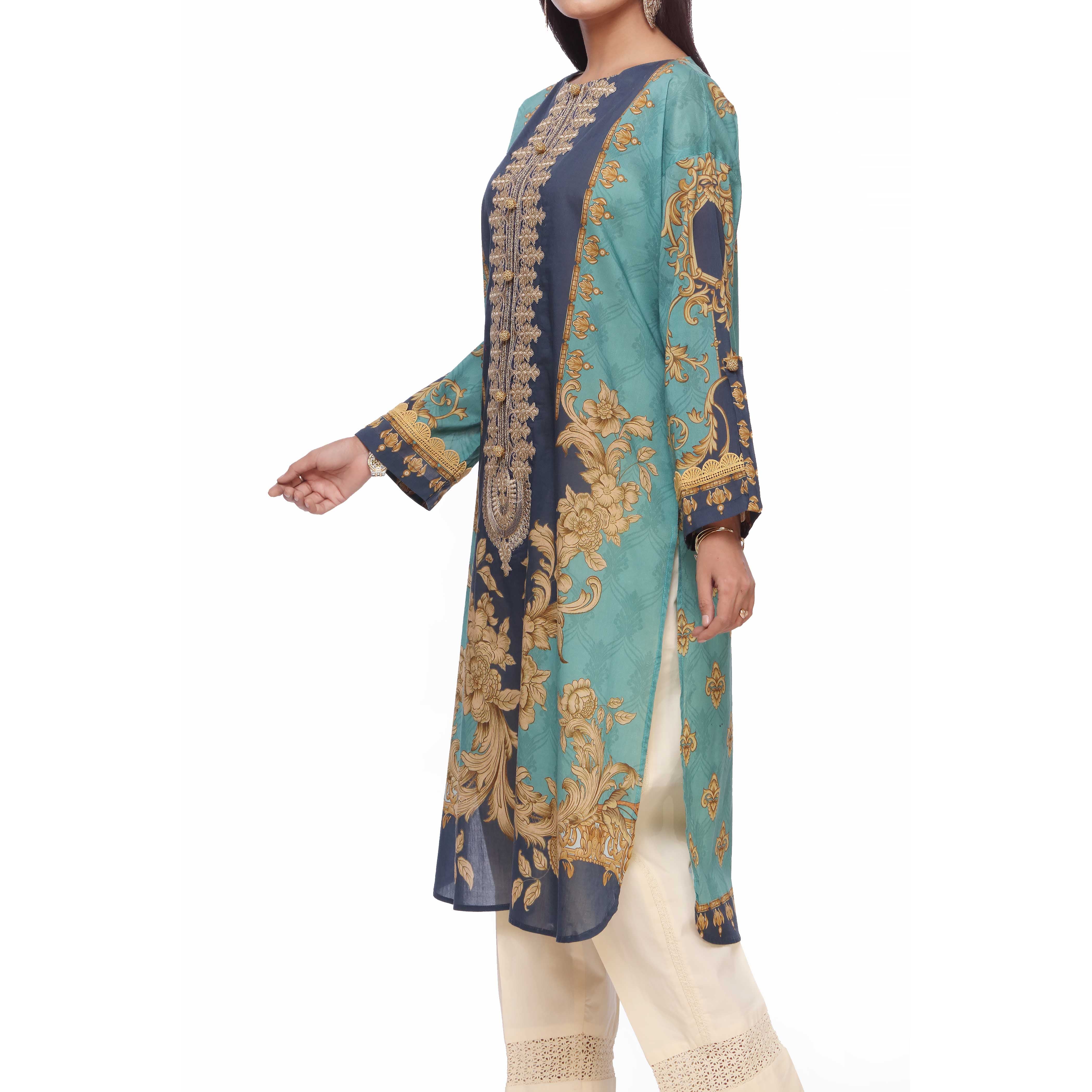 Blue Digital Printed Lawn Embroidered Shirt PS2365