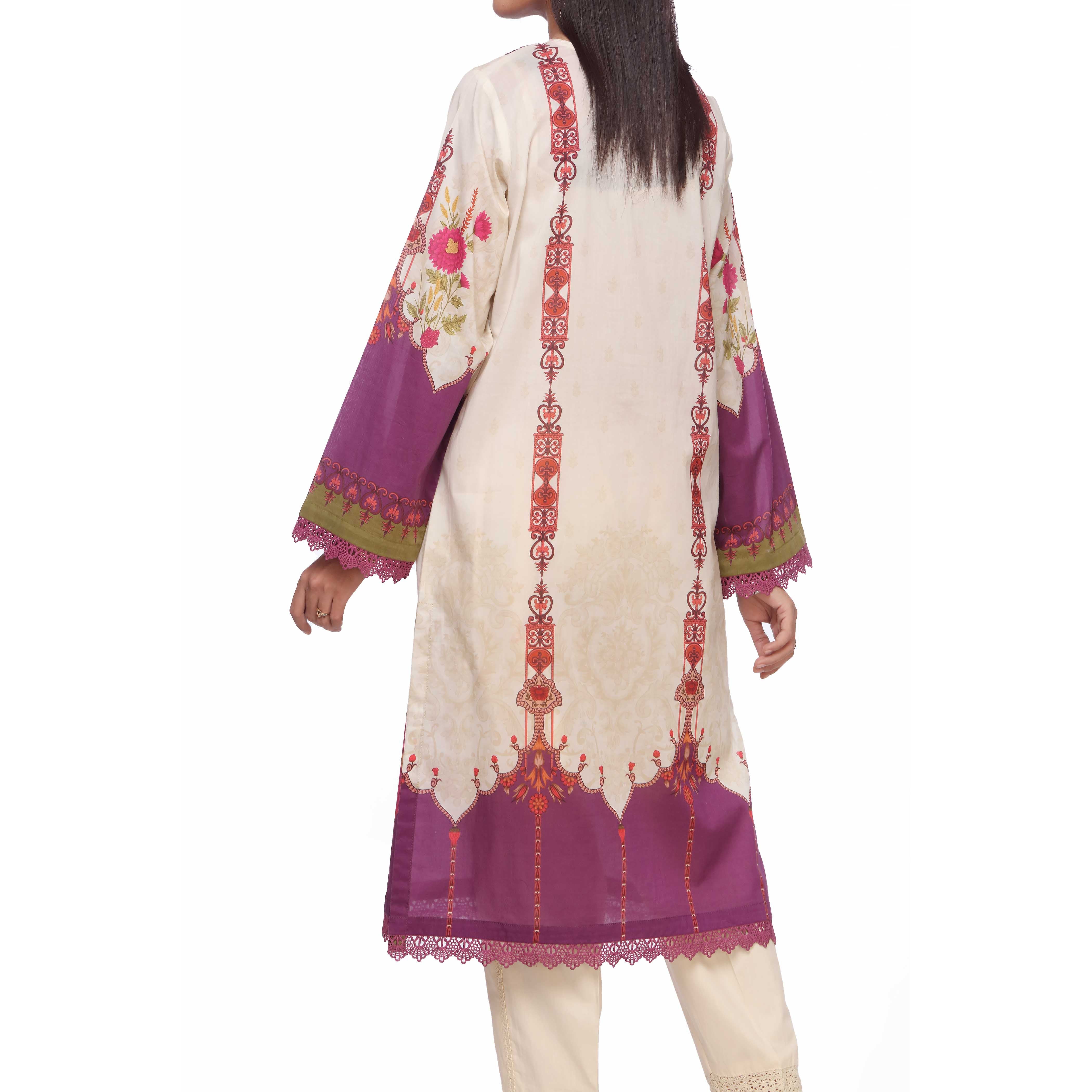 Cream Digital Printed Lawn Embroidered Shirt PS2366