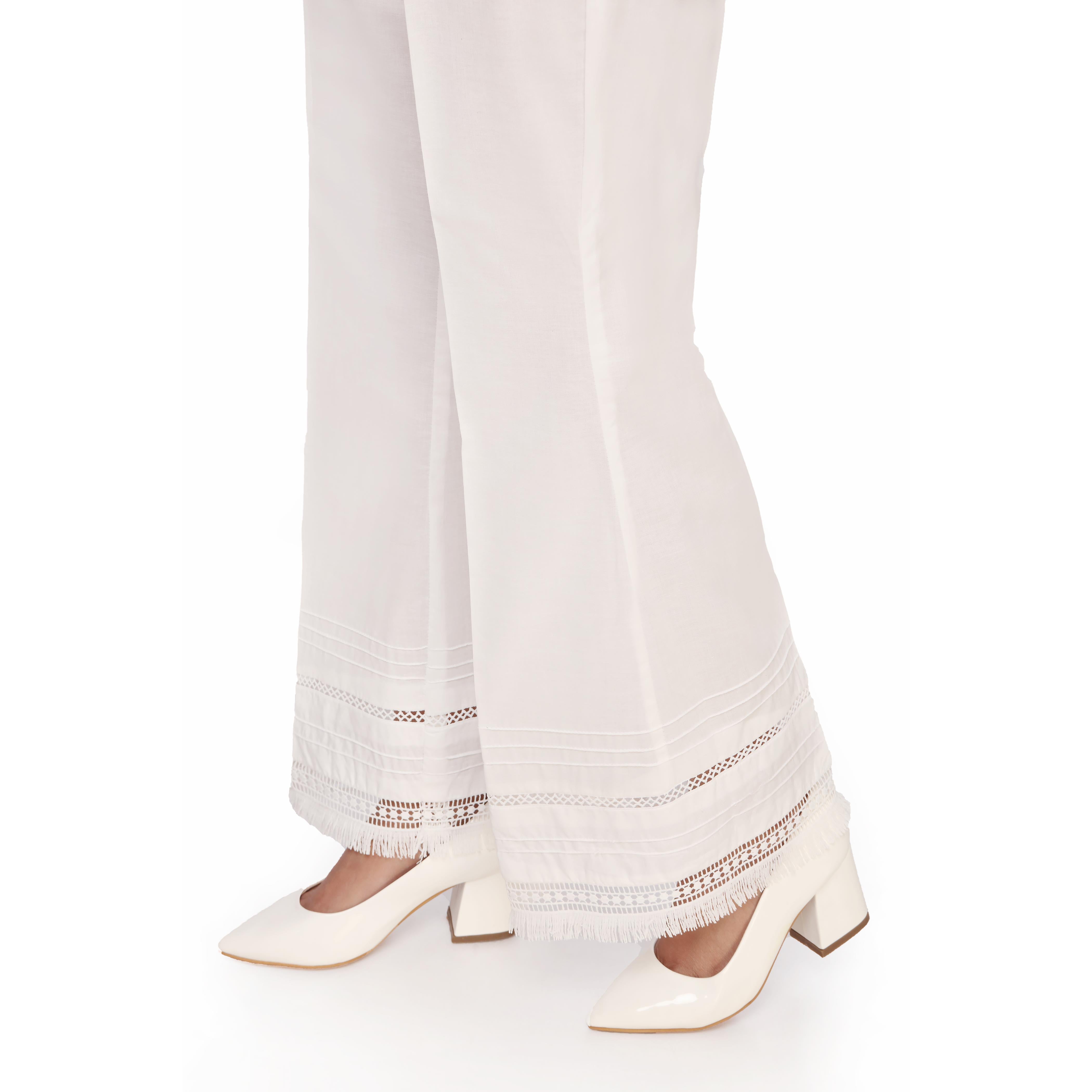 White Slim Fit Embellished Cambric Trousers PS2559
