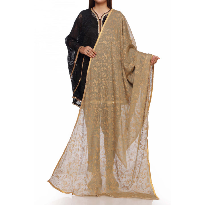 Beige Screen Printed Chiffon Dupatta PS2703