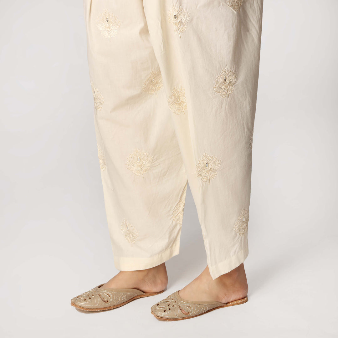 Cream Cambric Embellished Shalwar  PS3530