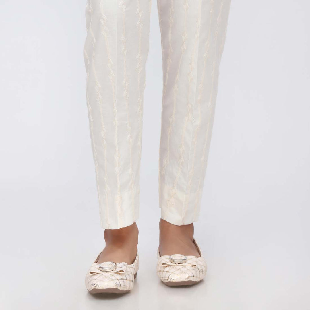 Cream Embroidered Cambric Slim Fit Trouser PS3562