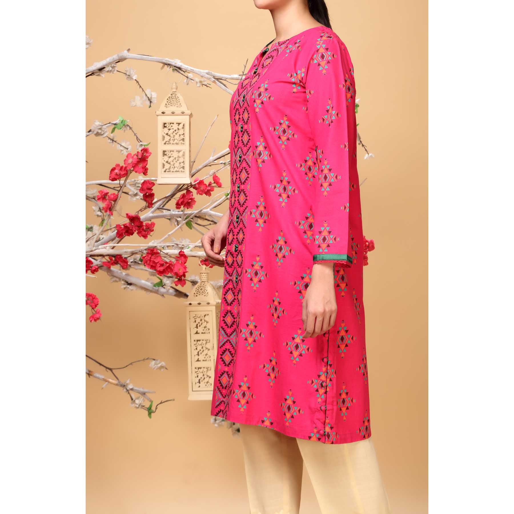 Pink Color Khaddar Embellished Shirt PW1094