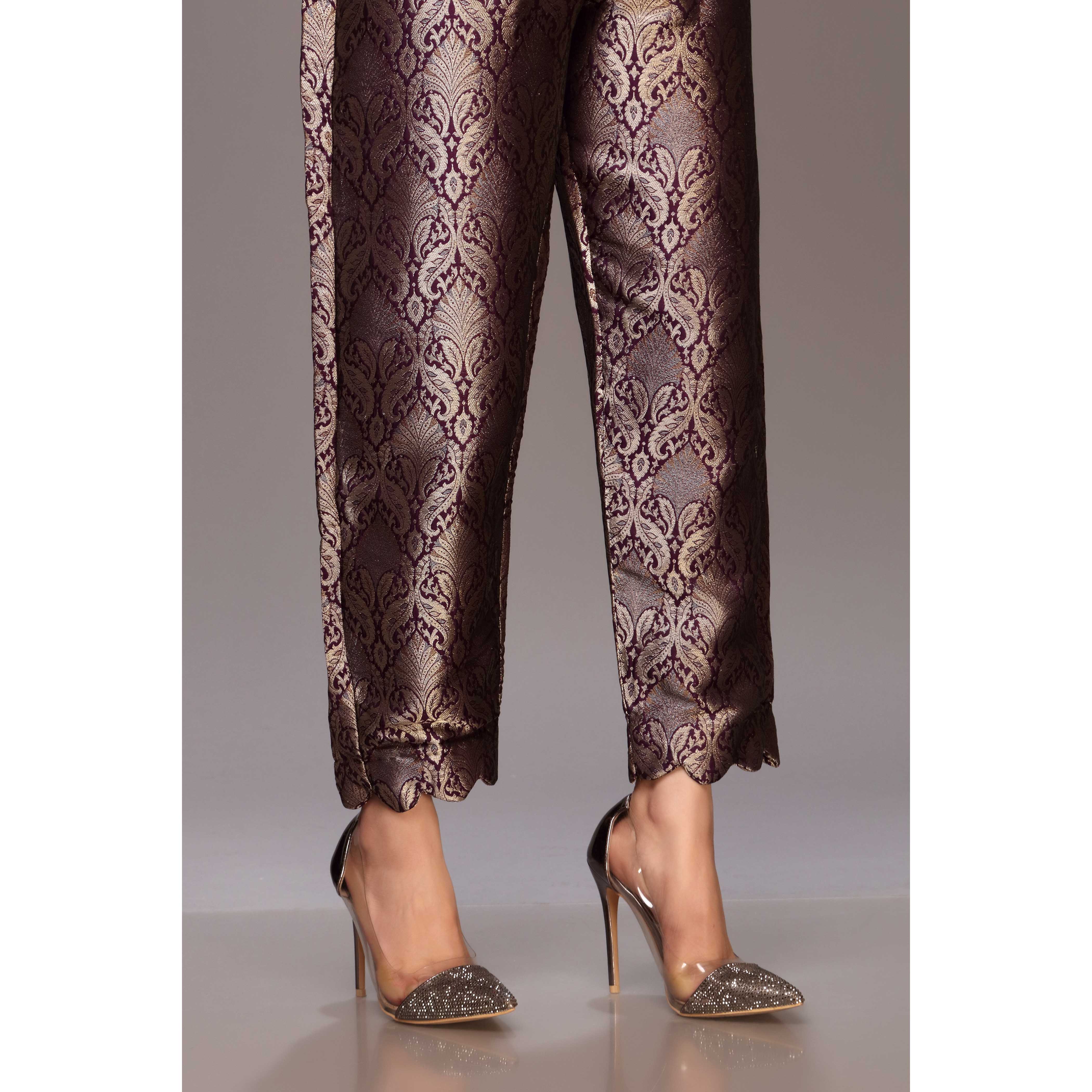 Purple Color Jamawar Straight Trouser PW1521