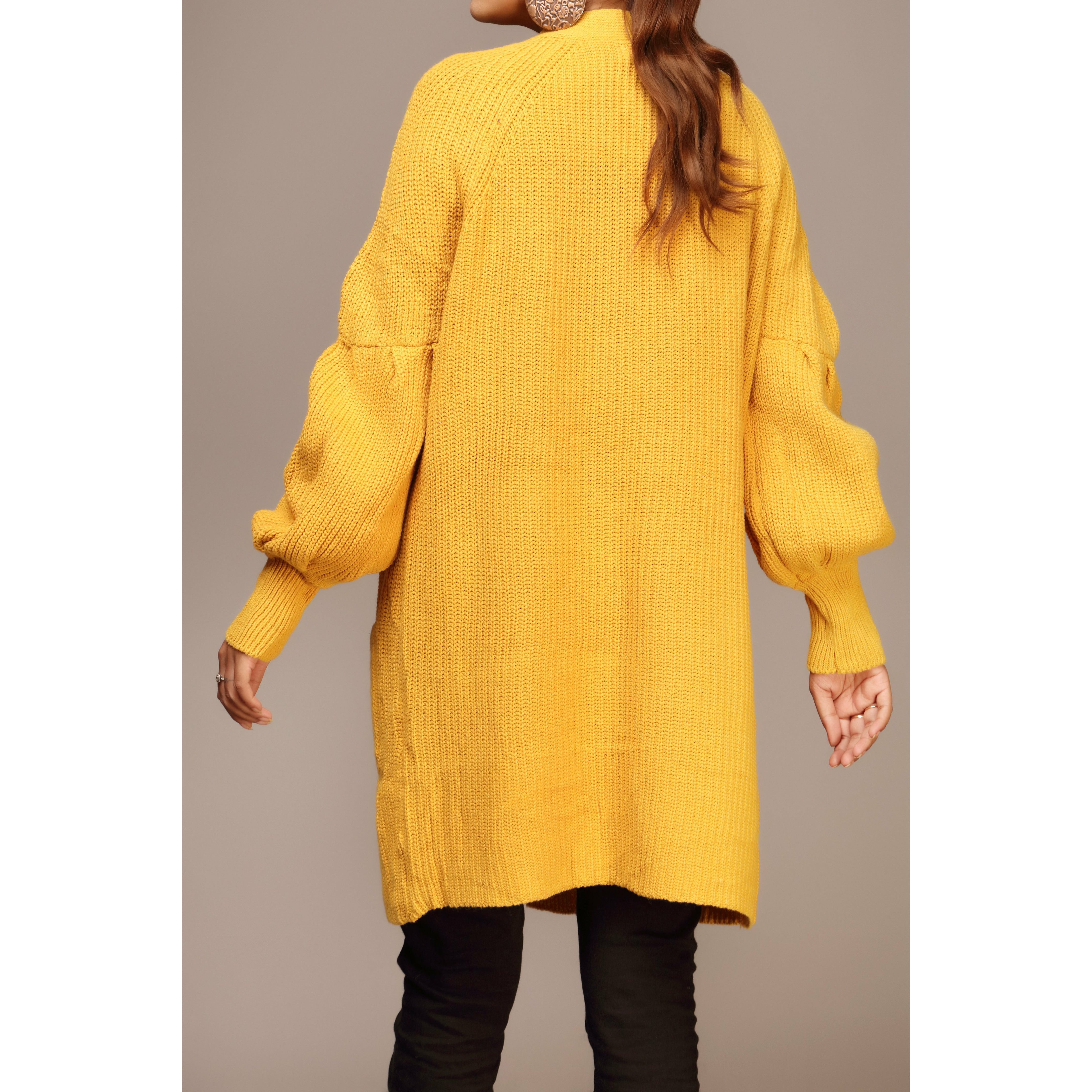 Yellow Color Long Cardigan PW1906