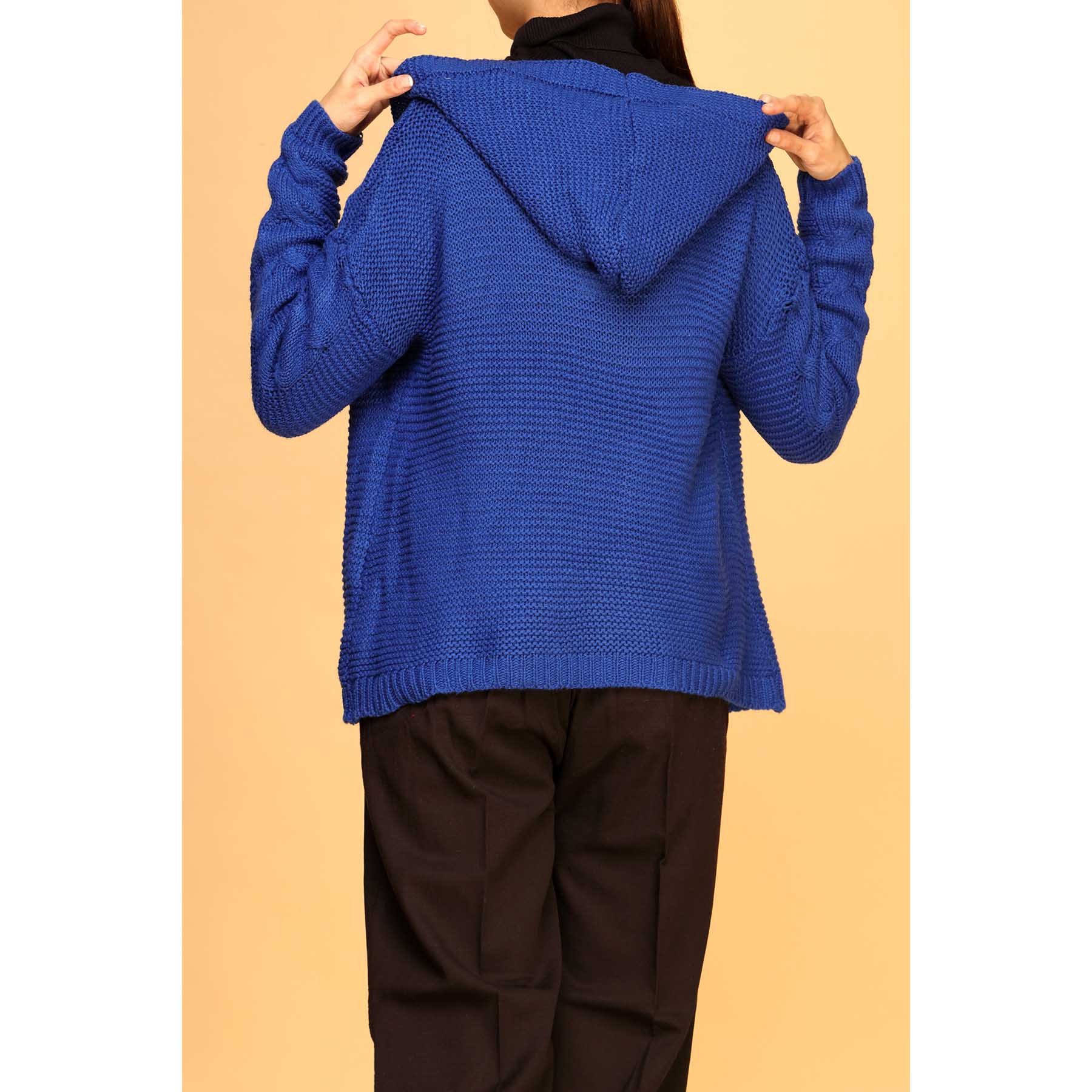 Blue Color Hooded Cardigan PW1917