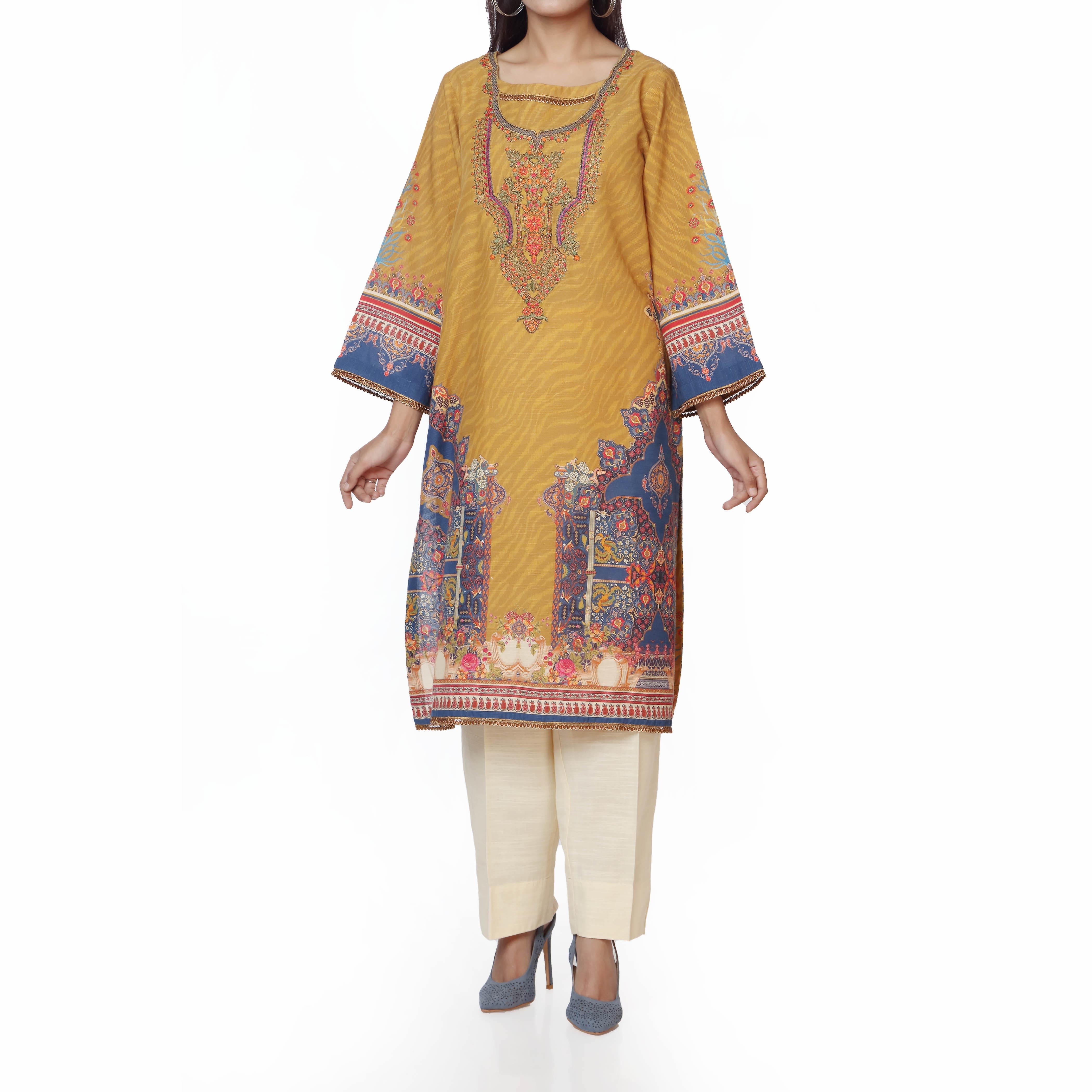 1PC- Digital Printed Khaddar Embroidered Shirt PW2419