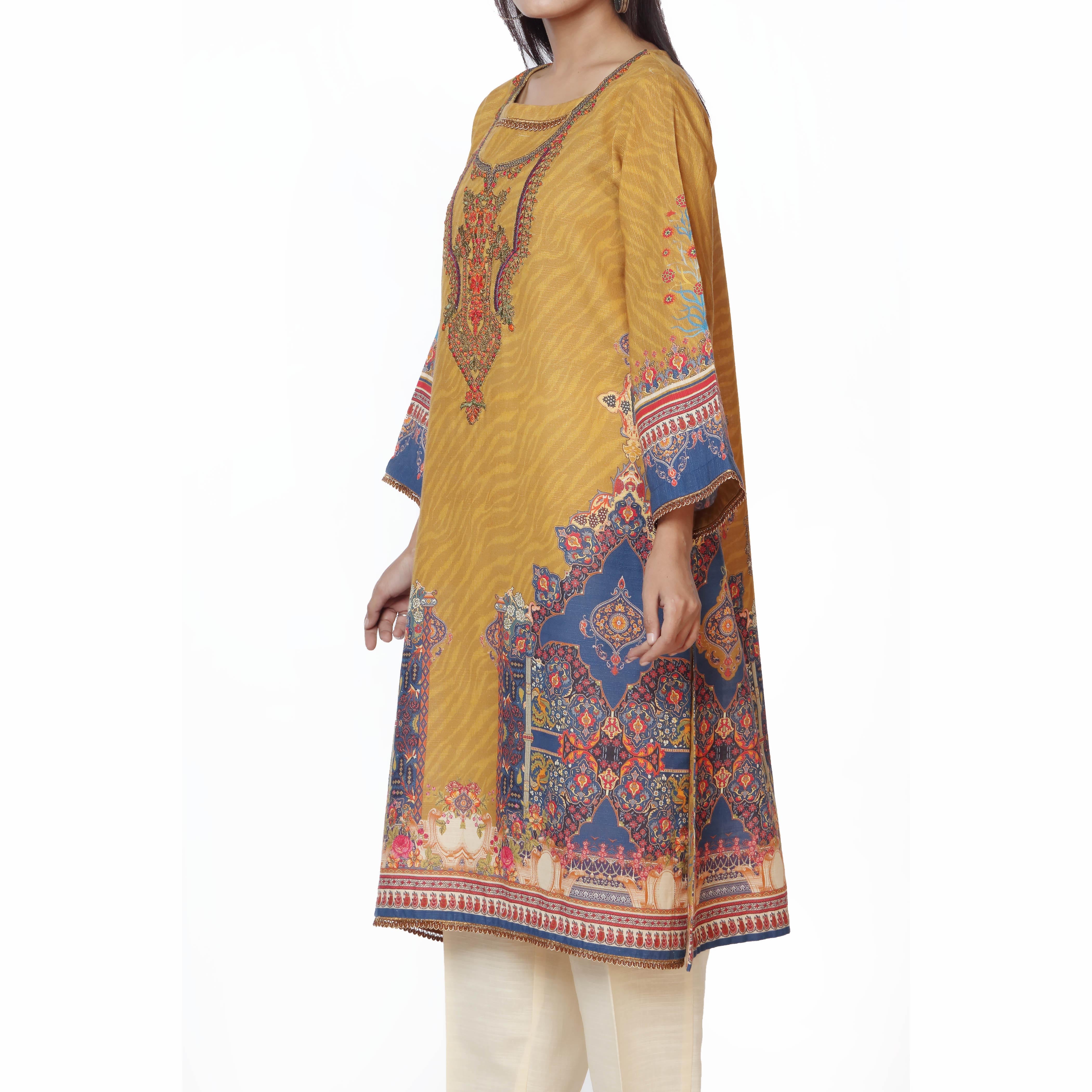 1PC- Digital Printed Khaddar Embroidered Shirt PW2419