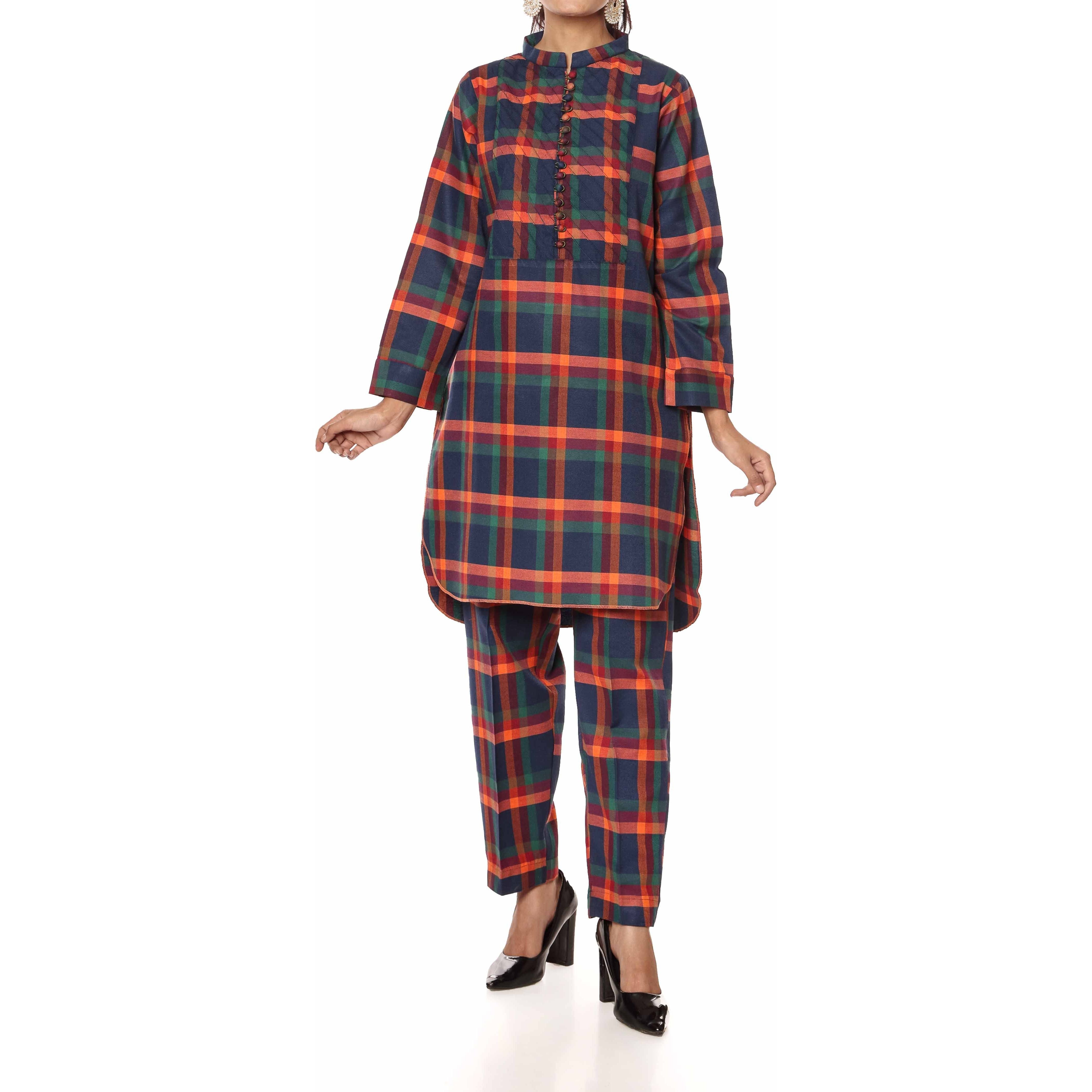 2PC- Flannel Checkered Shirt & Trousers PW2257