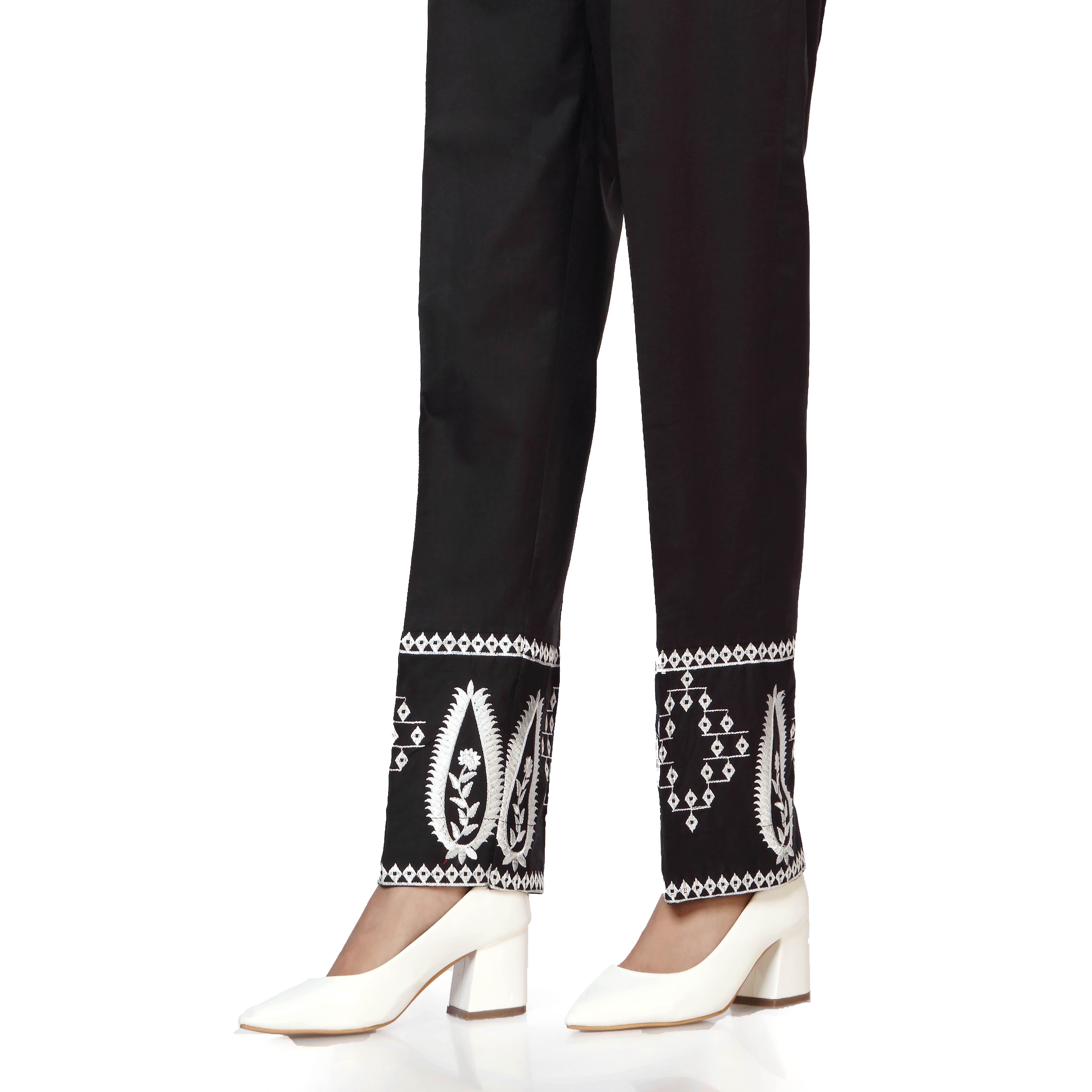 Black Cambric Embellished Slim Fit Trousers PW2504