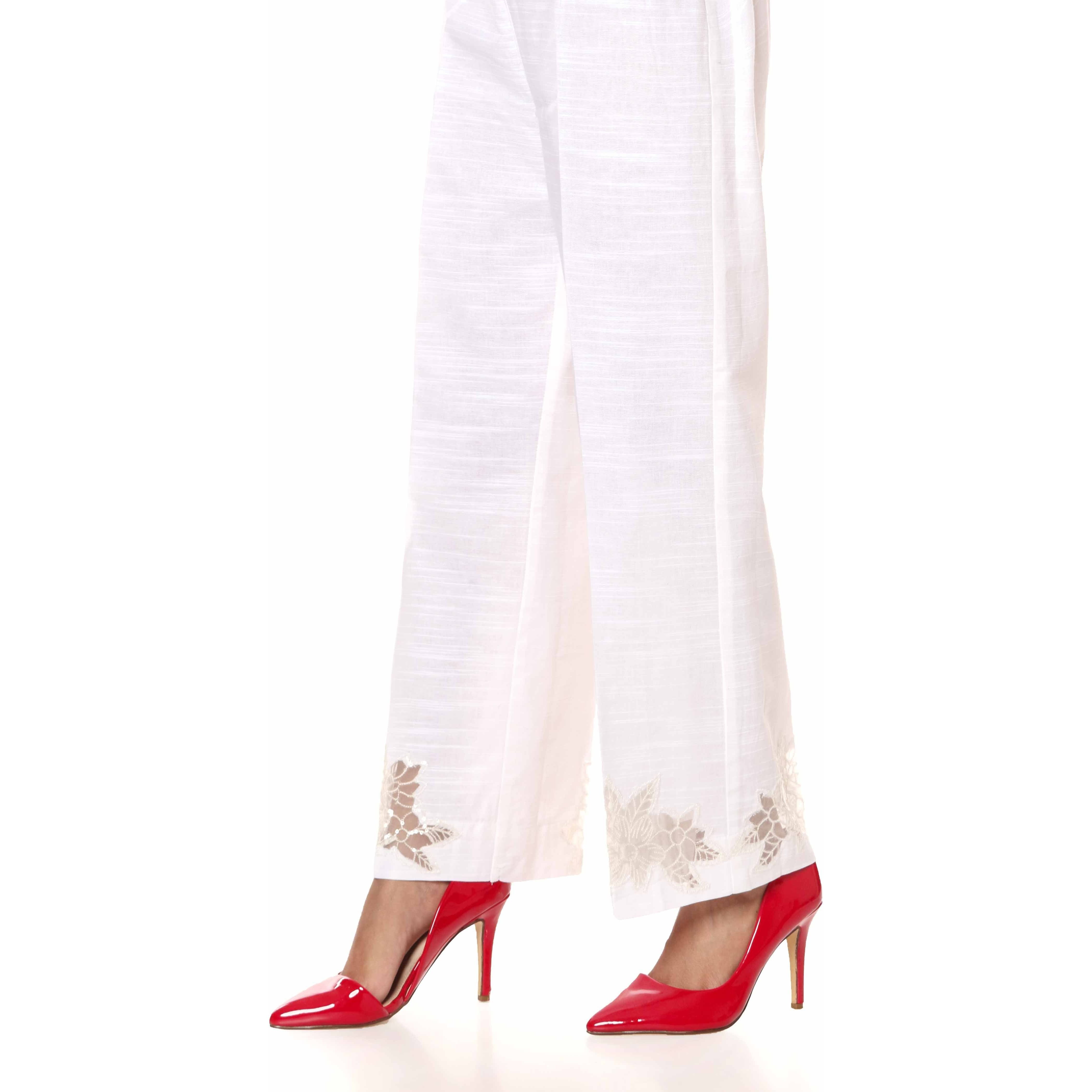 White Cambric Embellished Straight Fit Trousers PW2513