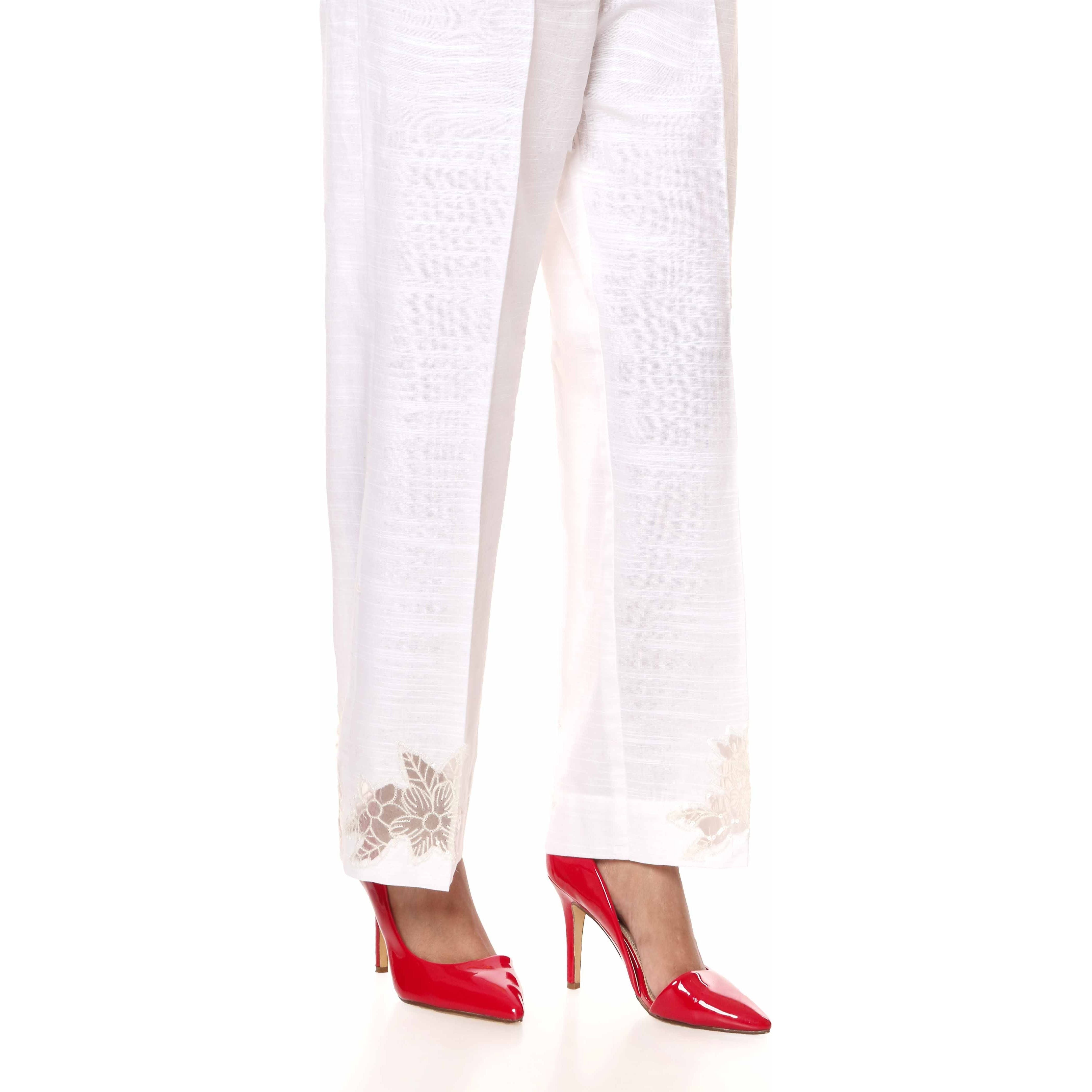 White Cambric Embellished Straight Fit Trousers PW2513