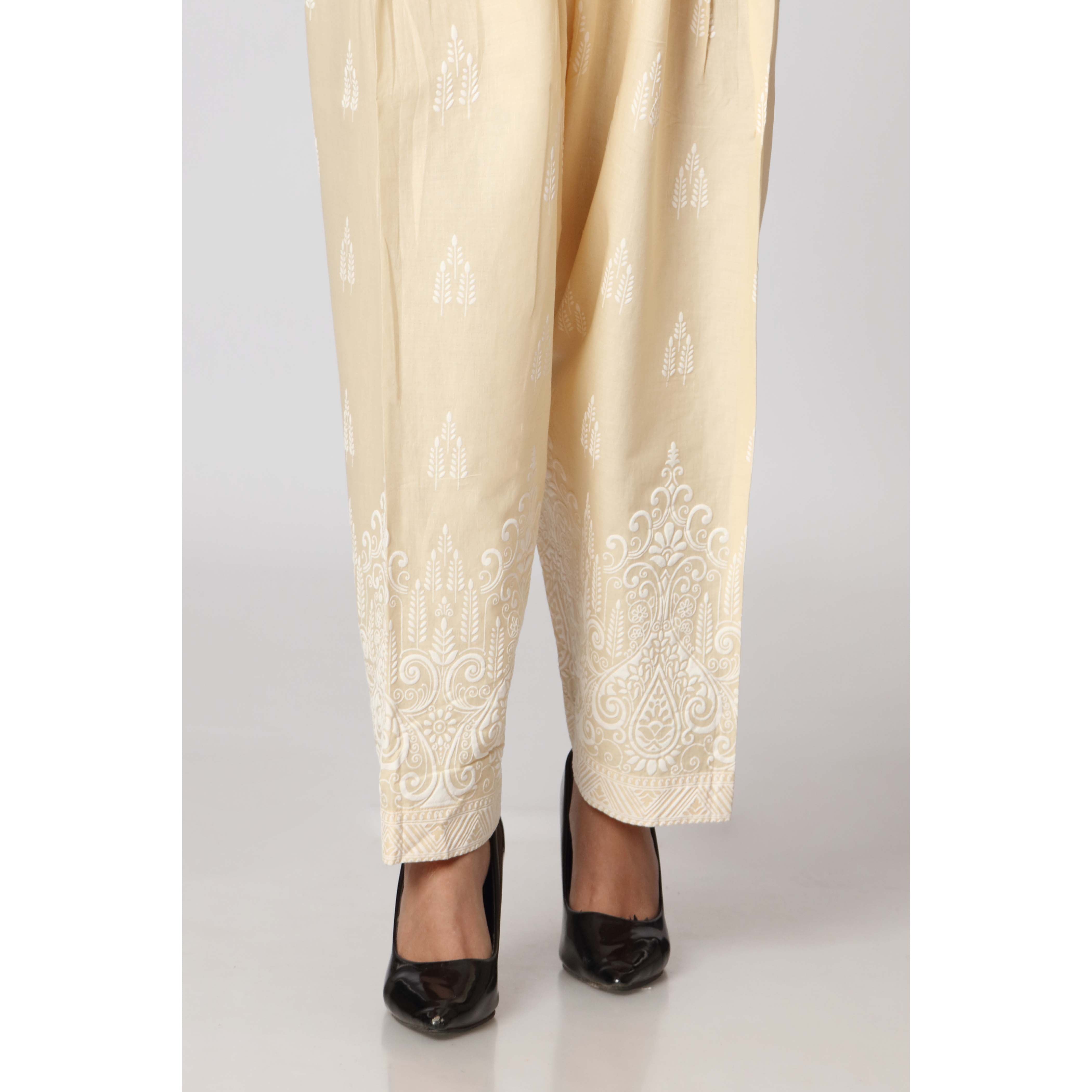 Beige Cambric Puff Printed Trouser PW2533