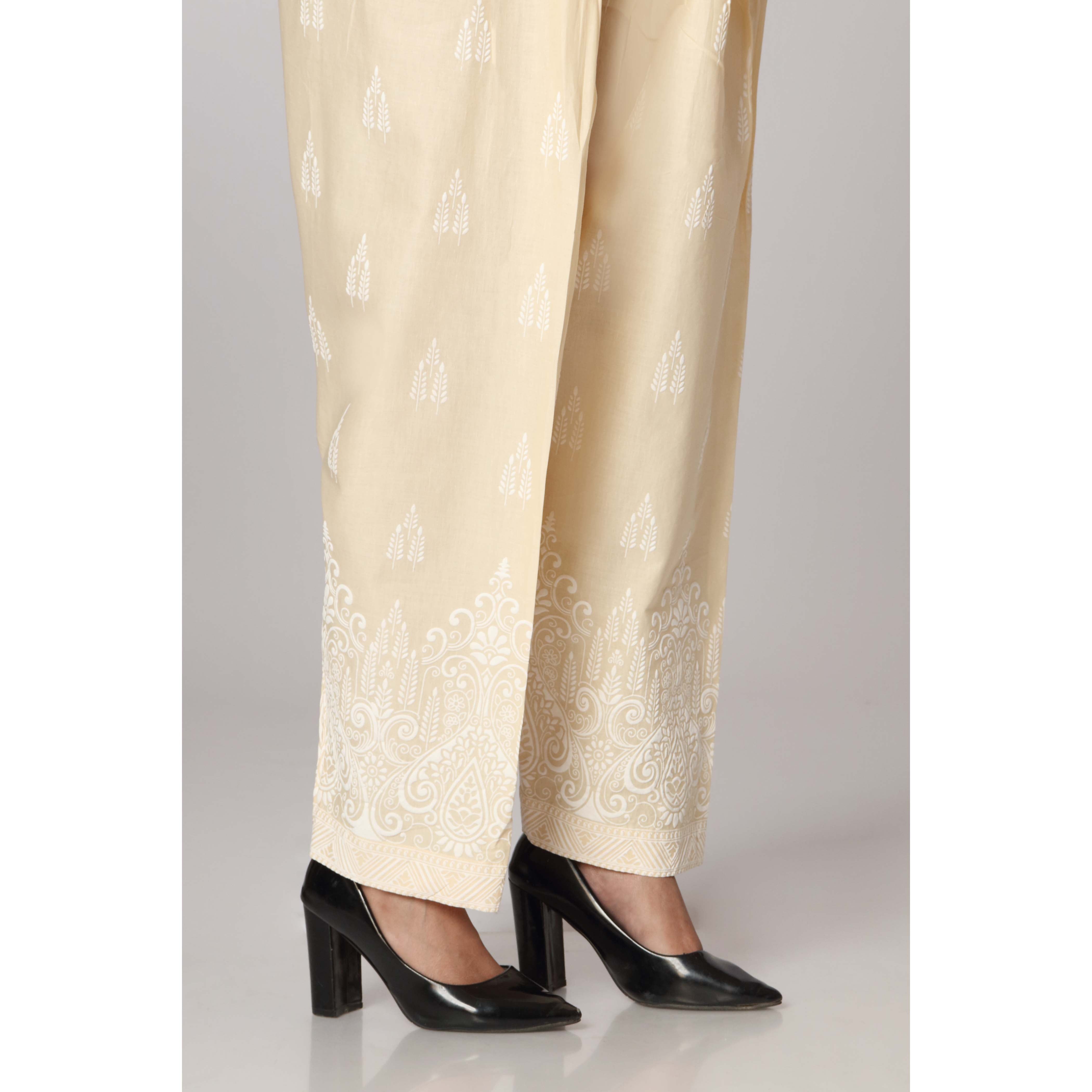 Beige Cambric Puff Printed Trouser PW2533