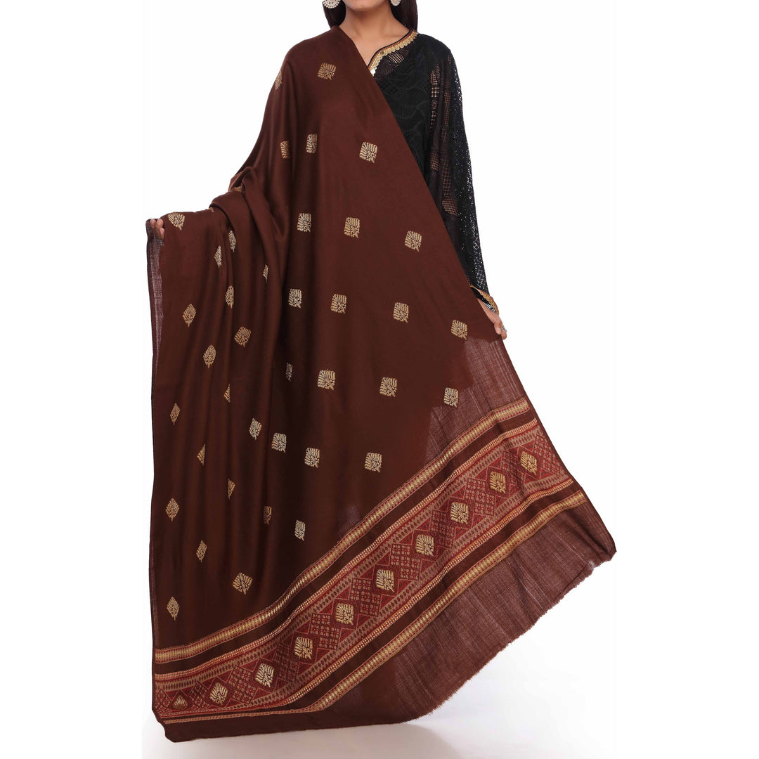 Brown Border Shawl PW2705