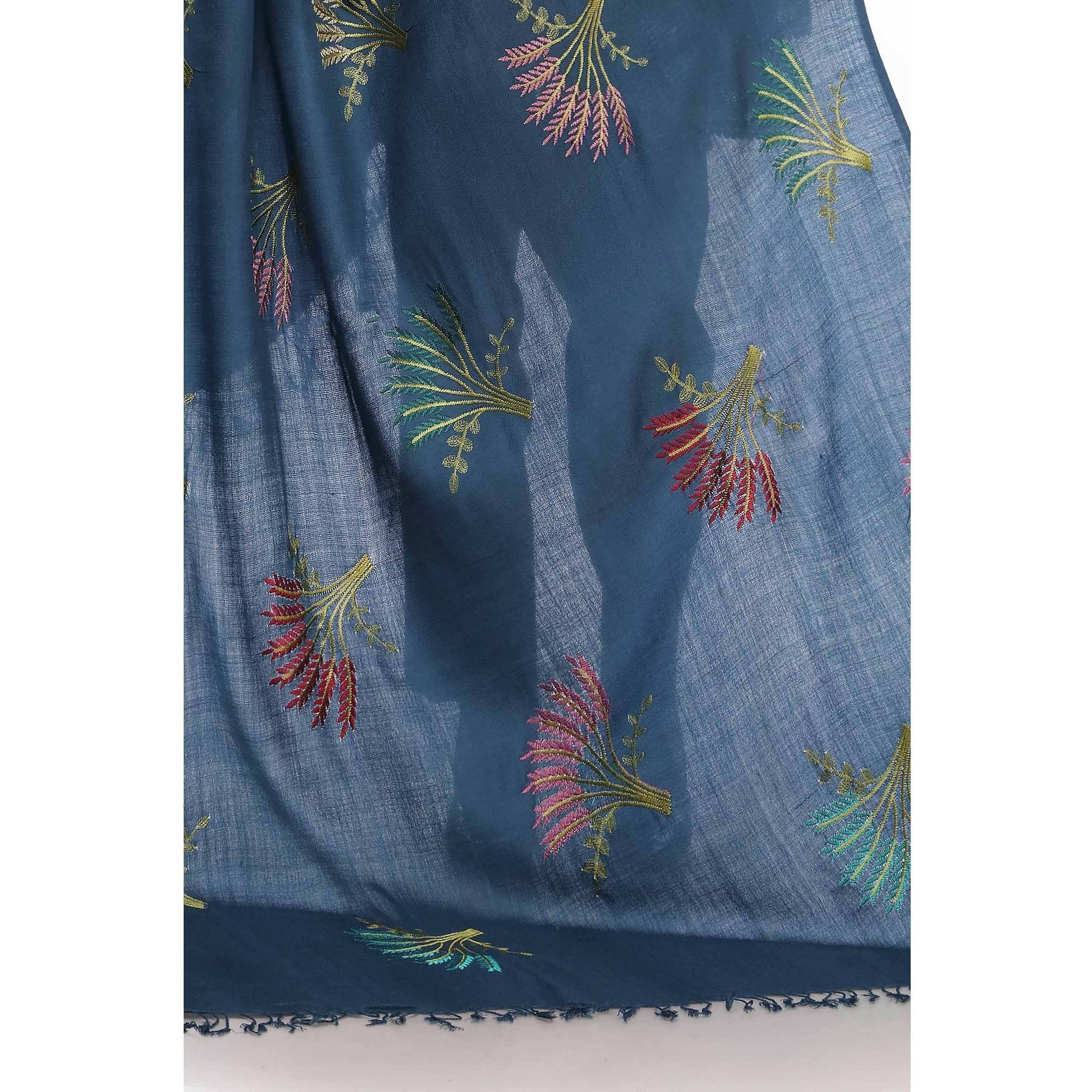 Blue Embroidered Pashmina Shawl PW2723