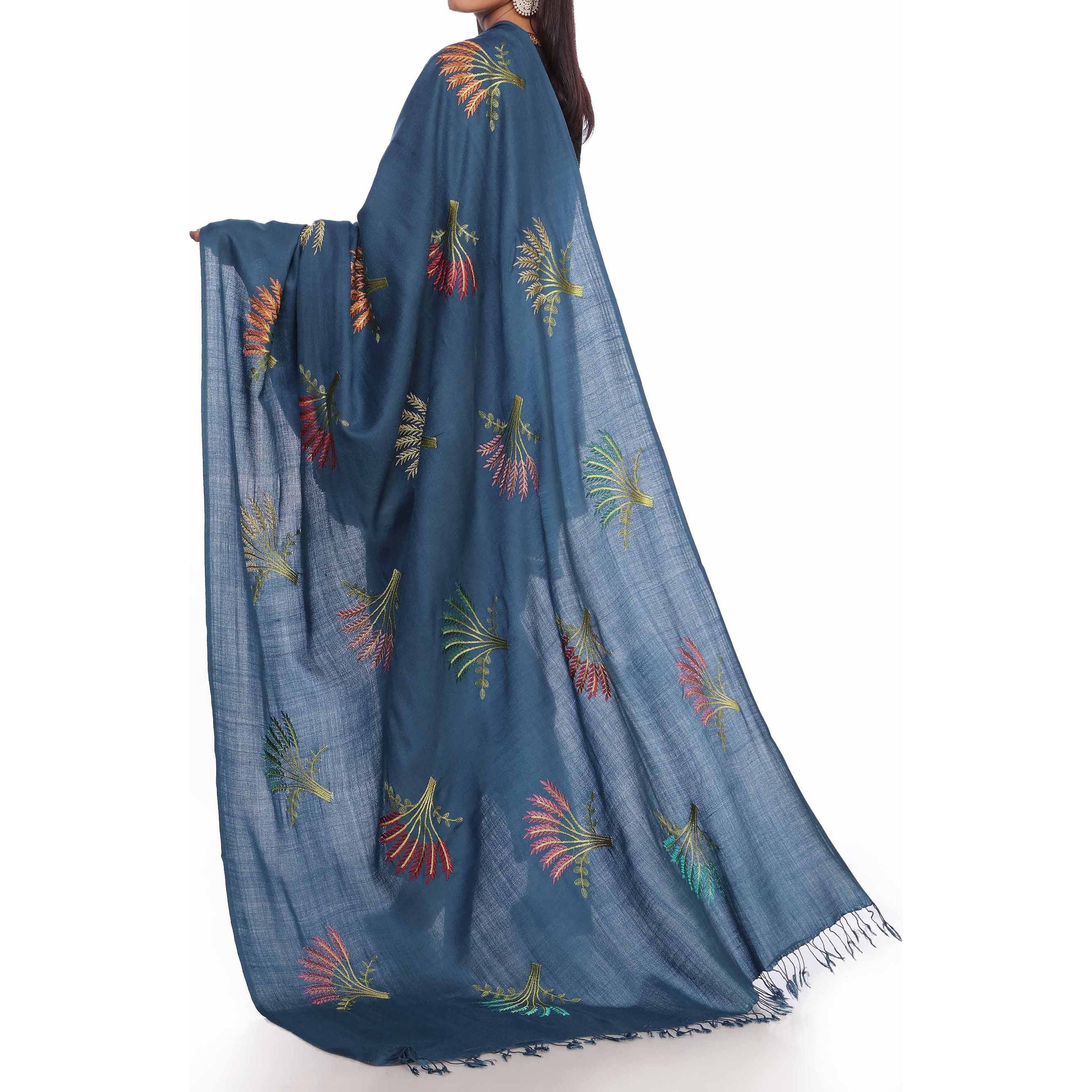 Blue Embroidered Pashmina Shawl PW2723