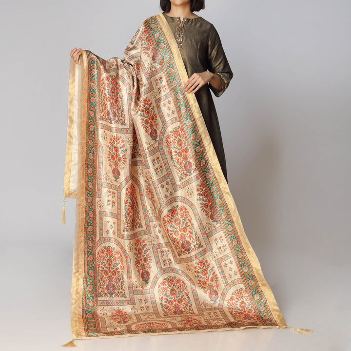 Beige Jamawar Printed Shawls PW2764