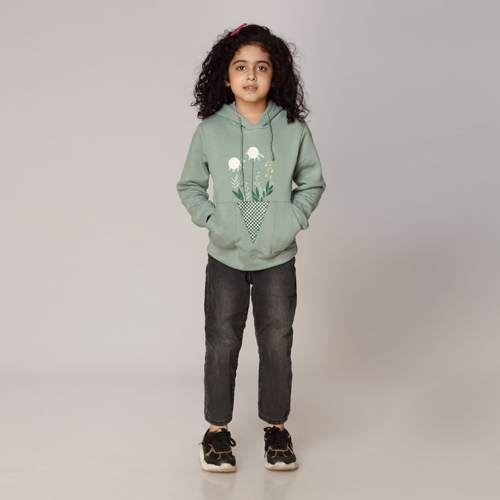 Girls Green Fleece Puller Hoodie PW2863