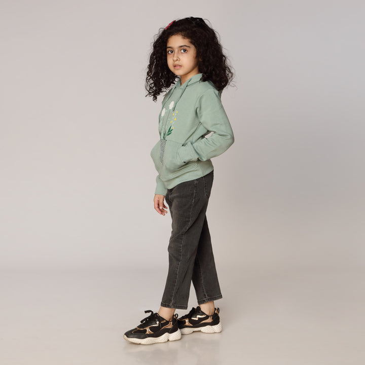 Girls Green Fleece Puller Hoodie PW2863