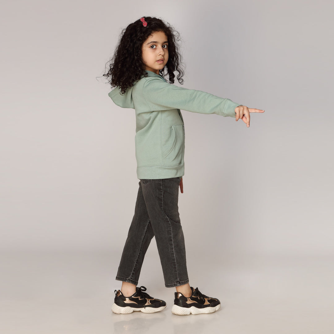 Girls Green Fleece Puller Hoodie PW2863