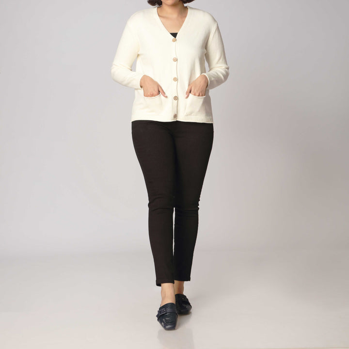 Cream Mid Length Cardigan PW2914