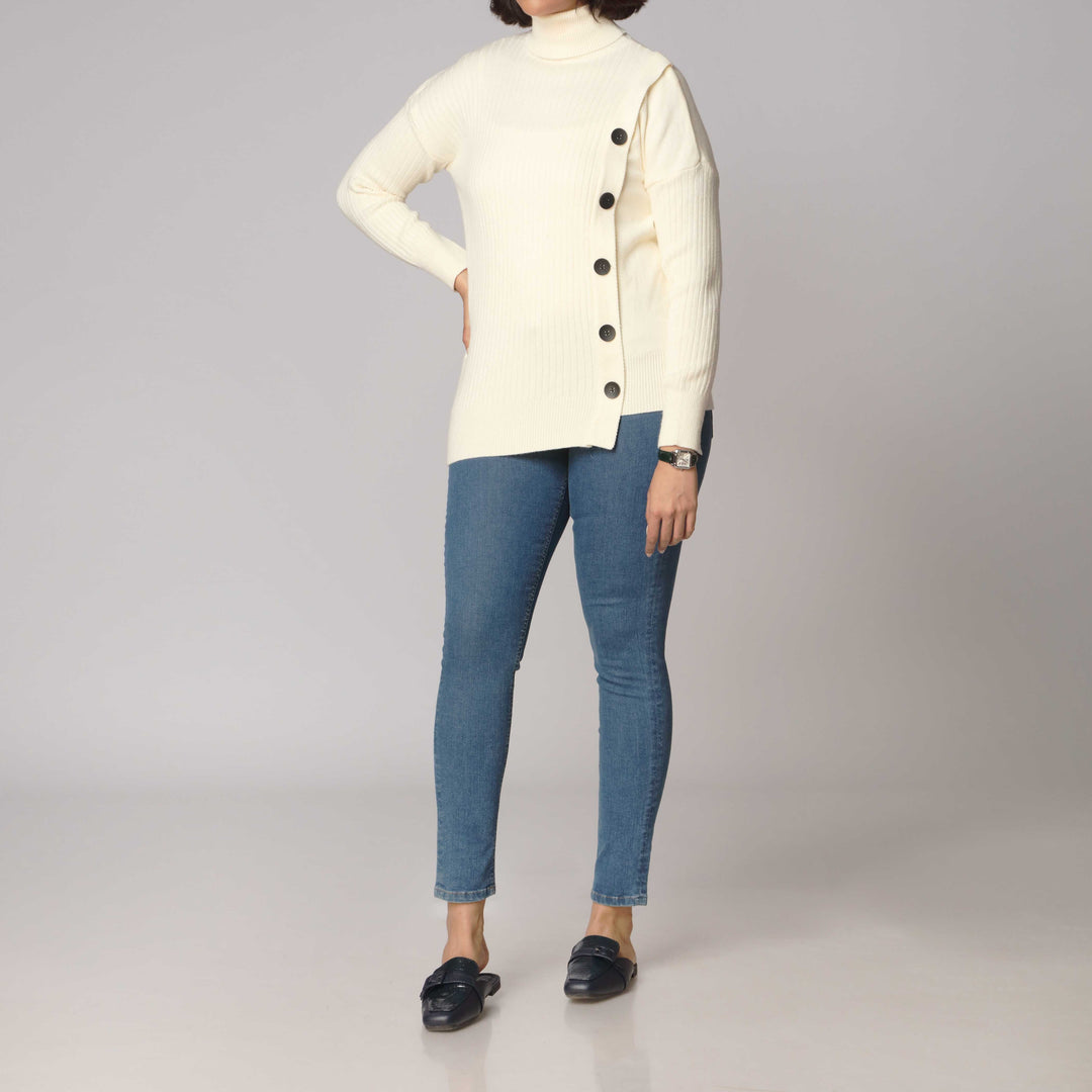 Beige High Neck Pullover Sweater PW2915