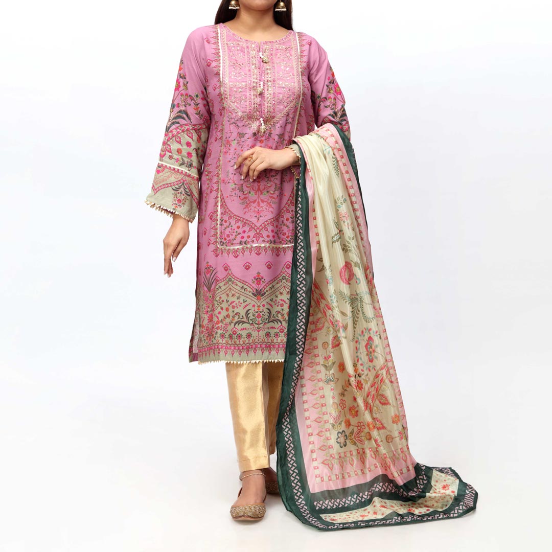 2PC- Embroidered Raw Silk Suit PW3062