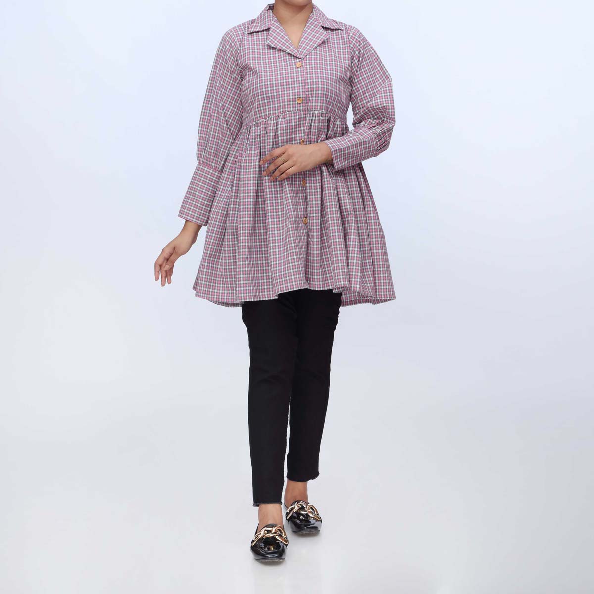 1PC-Flannel Checkered Top PW3086