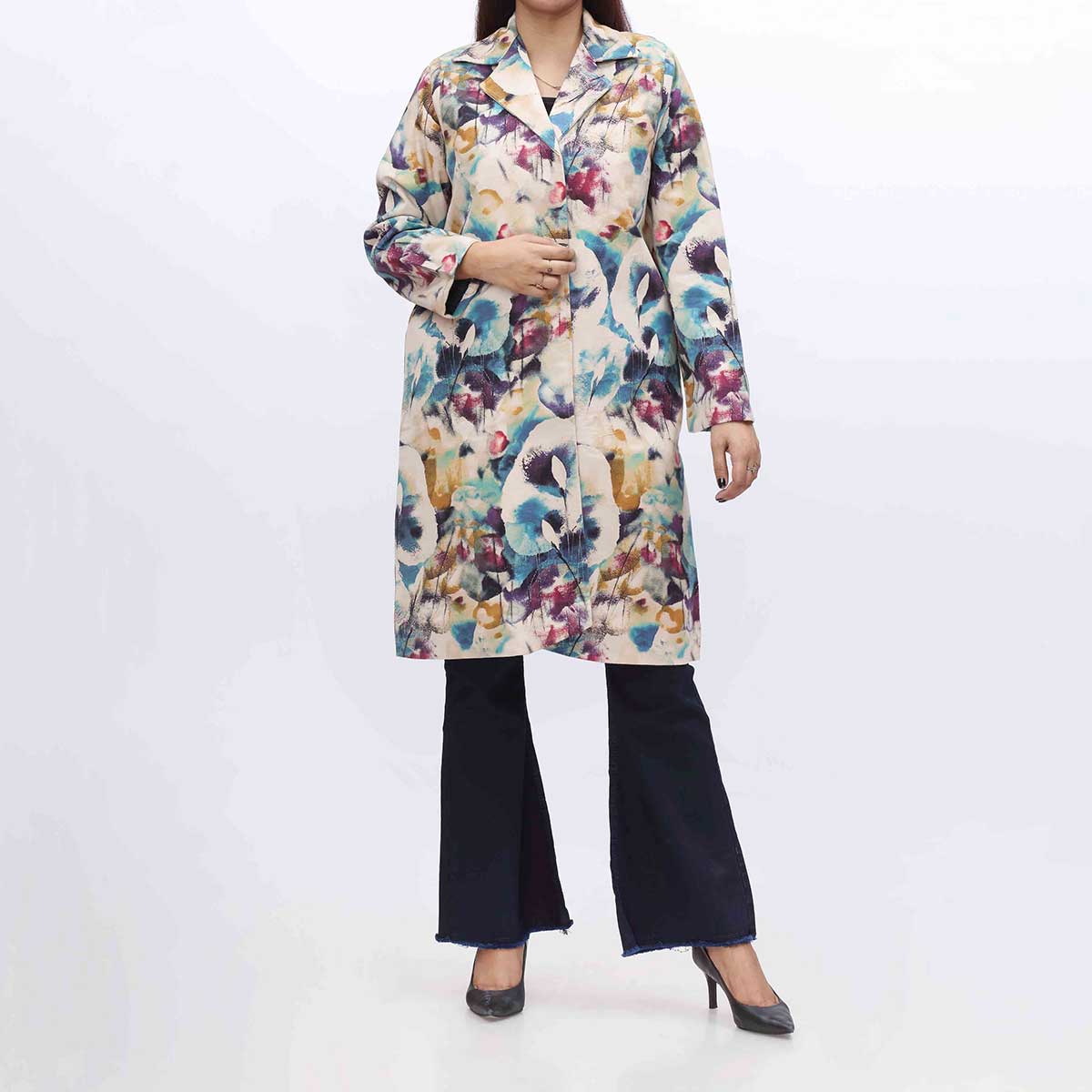 1PC- Printed Flannel Coat  PW3181