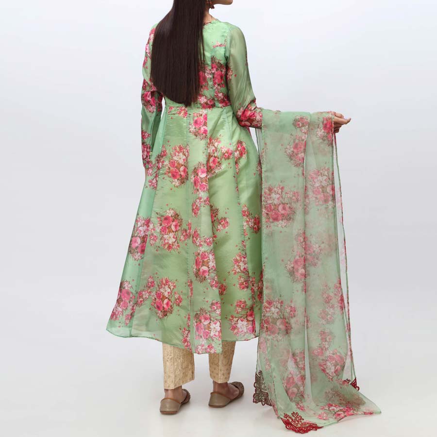 2PC- Digital Printed Tassar Shirt & EMB Organza Dupatta PW3202