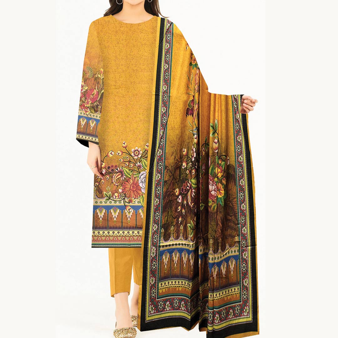 3PC- Unstitched Digital Printed Dhanak Suit PW3366