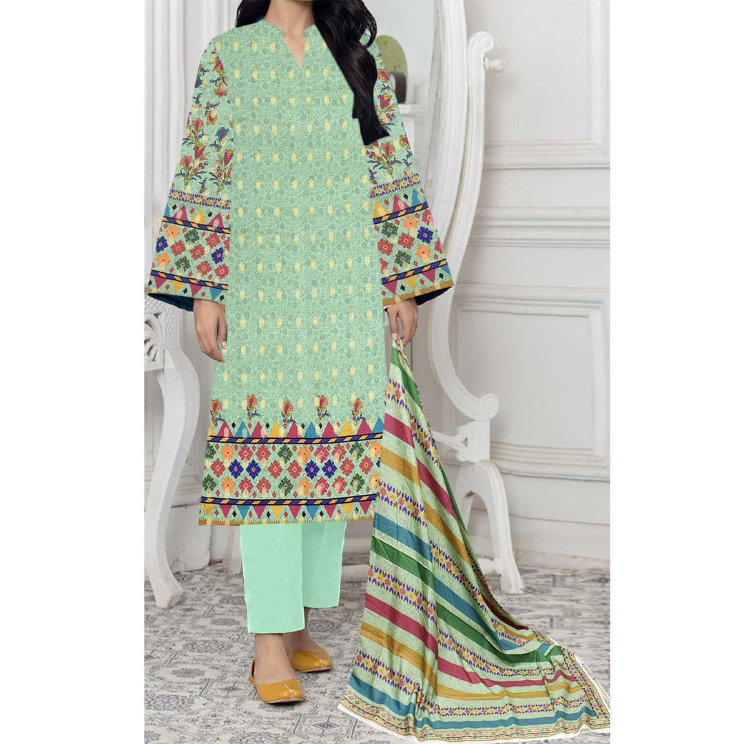 3PC- Unstitched Digital Printed Linen Suit PW3374