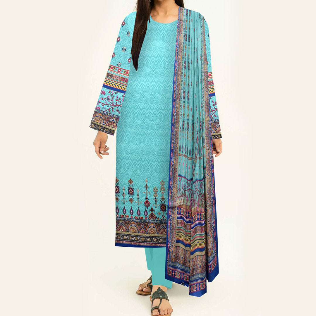 3PC- Digital Printed Linen Suit PW3486