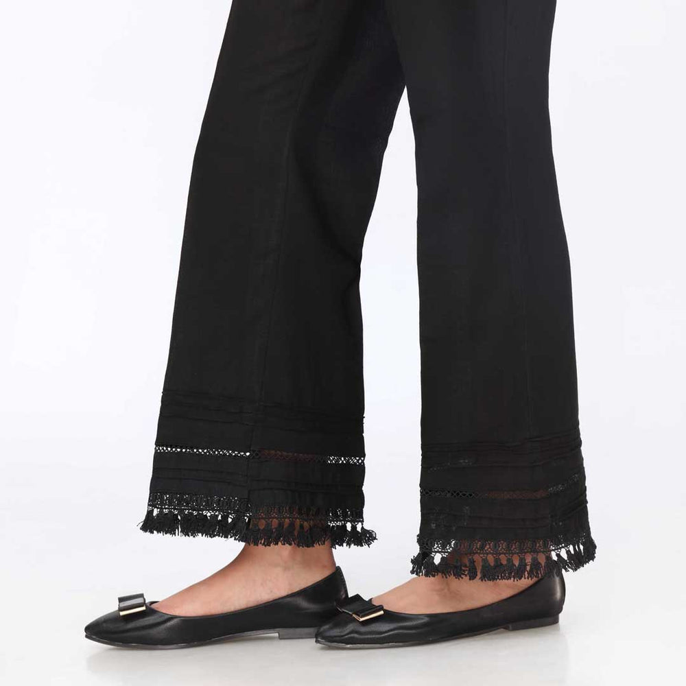 Black Laced Khaddar Straight Fit Trouser PW3597