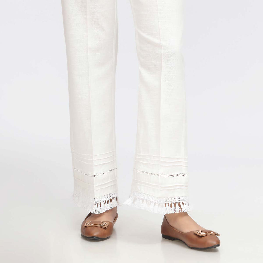 White Laced Khaddar Straight Fit Trouser PW3597