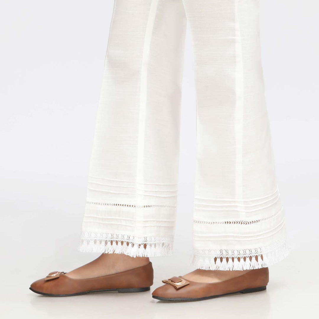 White Laced Khaddar Straight Fit Trouser PW3597