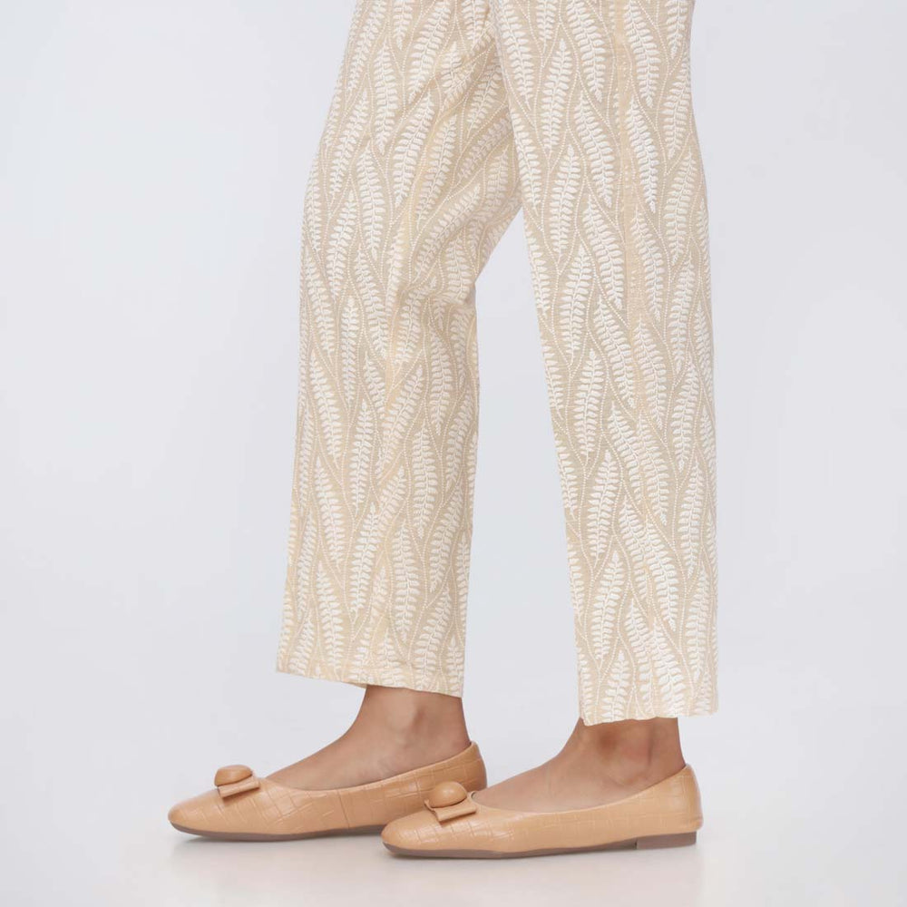 Beige Puff Printed Khaddar Slim Fit Trouser PW3601