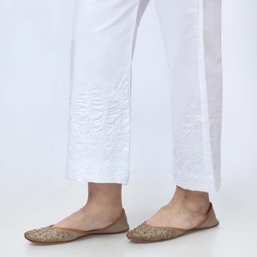 White Embroidered Cambric Trouser PW3660