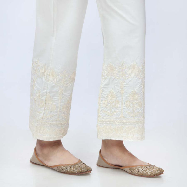 Cream Embroidered Cambric Trouser PW3663