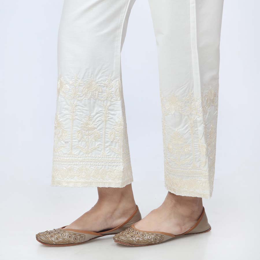 Cream Embroidered Cambric Trouser PW3663