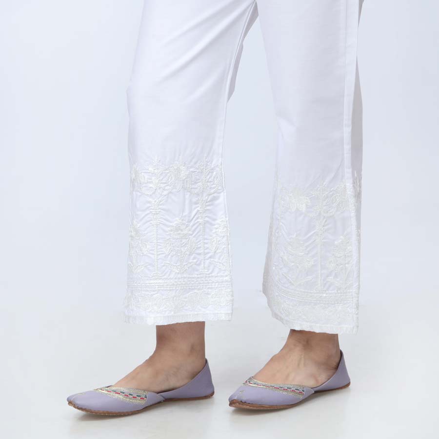 White Embroidered Cambric Trouser PW3663