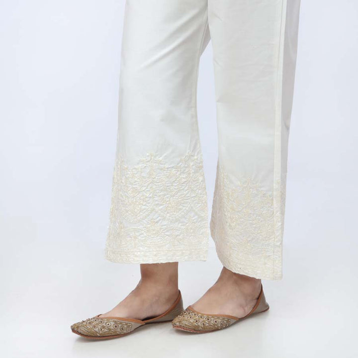 Cream Embroidered Cambric Trouser PW3665