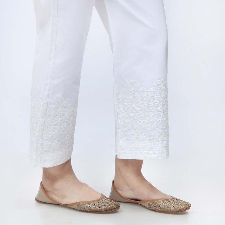 White Embroidered Cambric Trouser PW3665