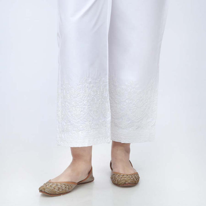 White Embroidered Cambric Trouser PW3665