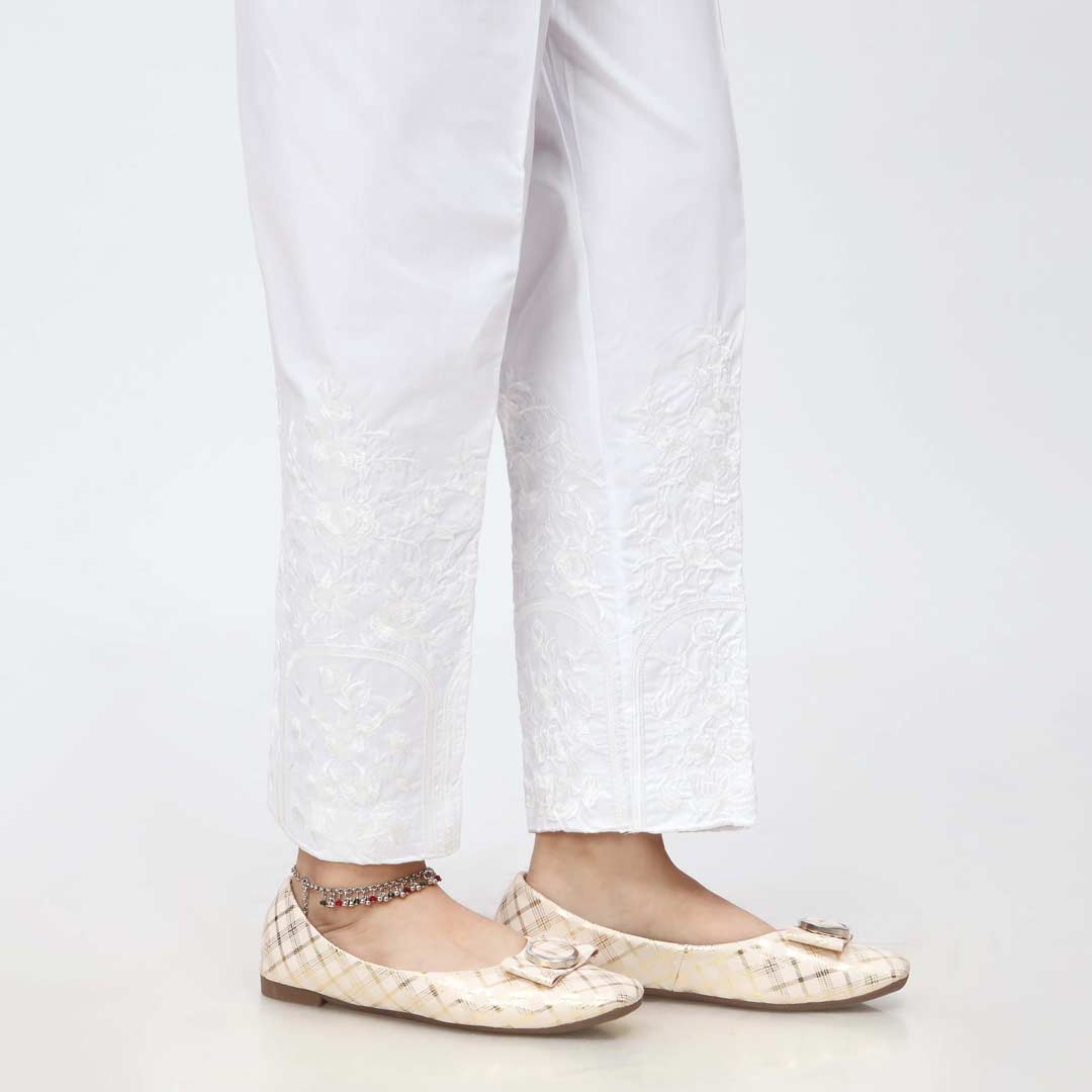 White Embroidered Cambric Slim Fit Trouser PW3668