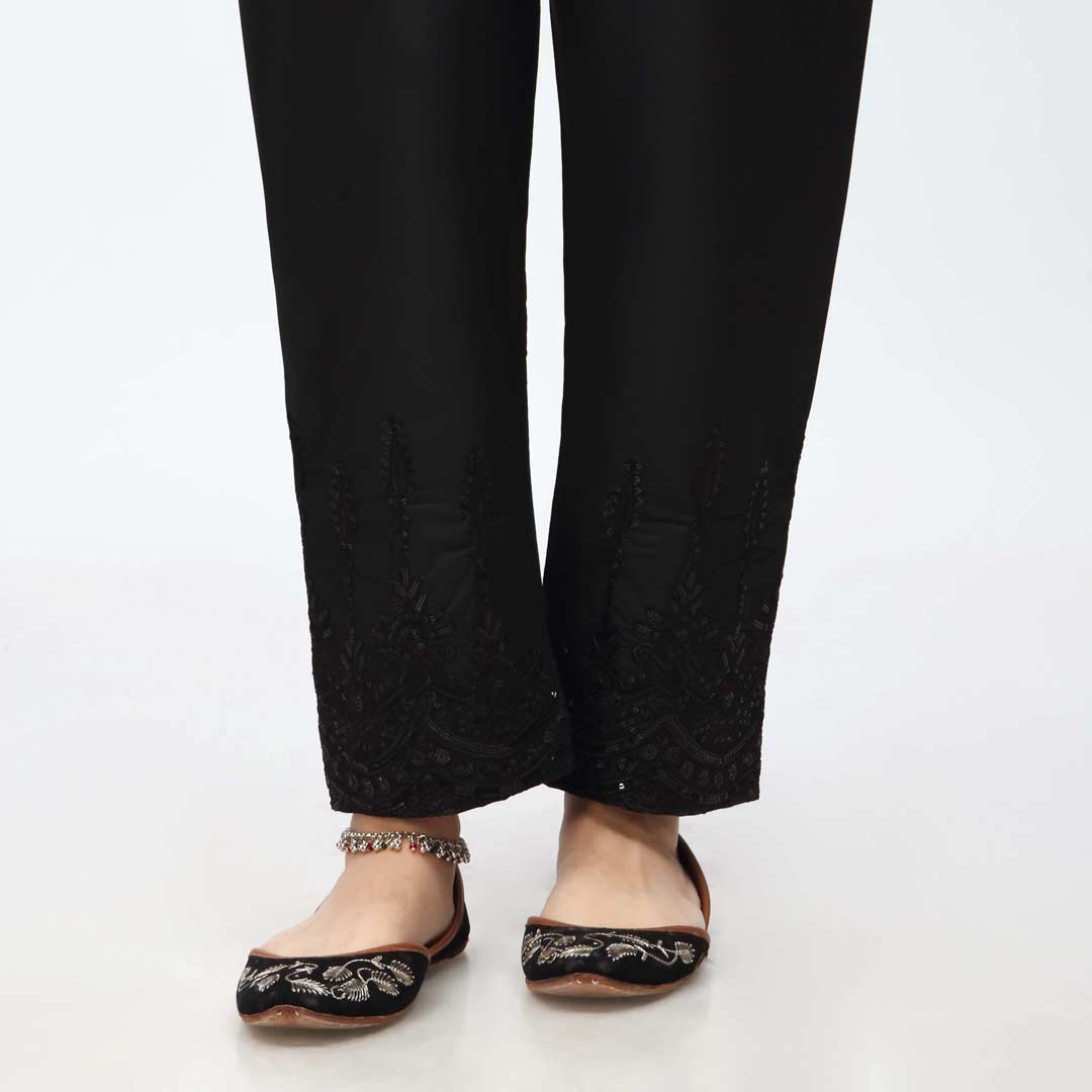 Black Embroidered Cambric Slim Fit Trouser PW3671