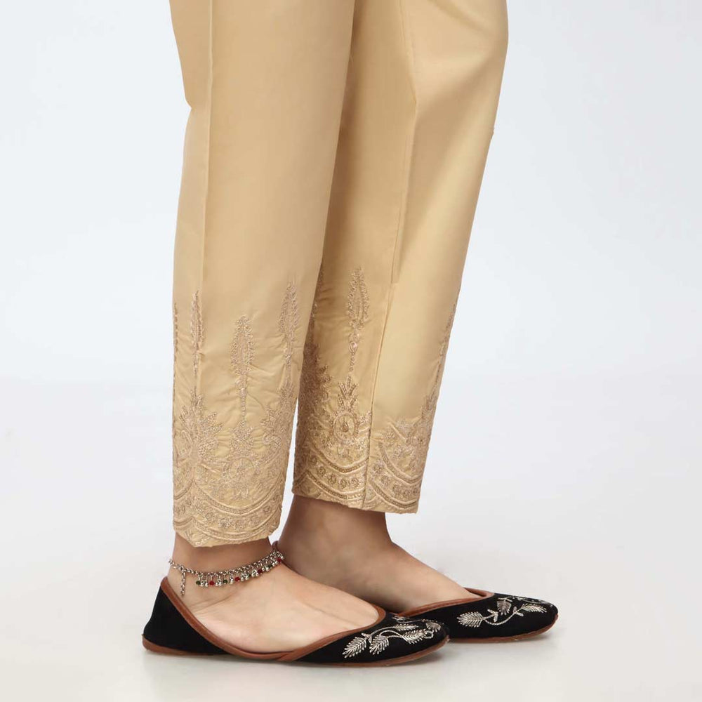 Beige Embroidered Cambric Slim Fit Trouser PW3671