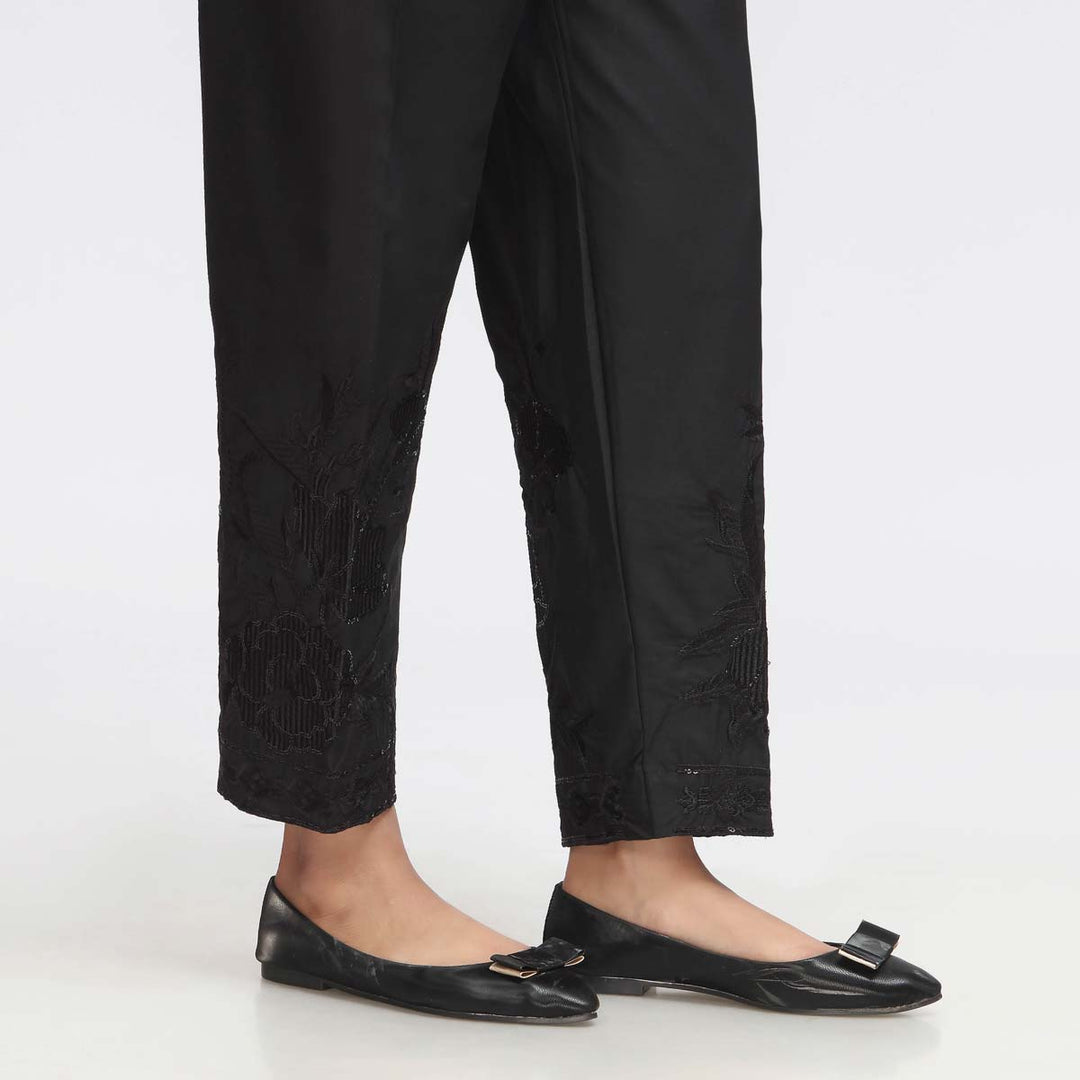 Black Embroidered Cambric Slim Fit Trouser PW3672