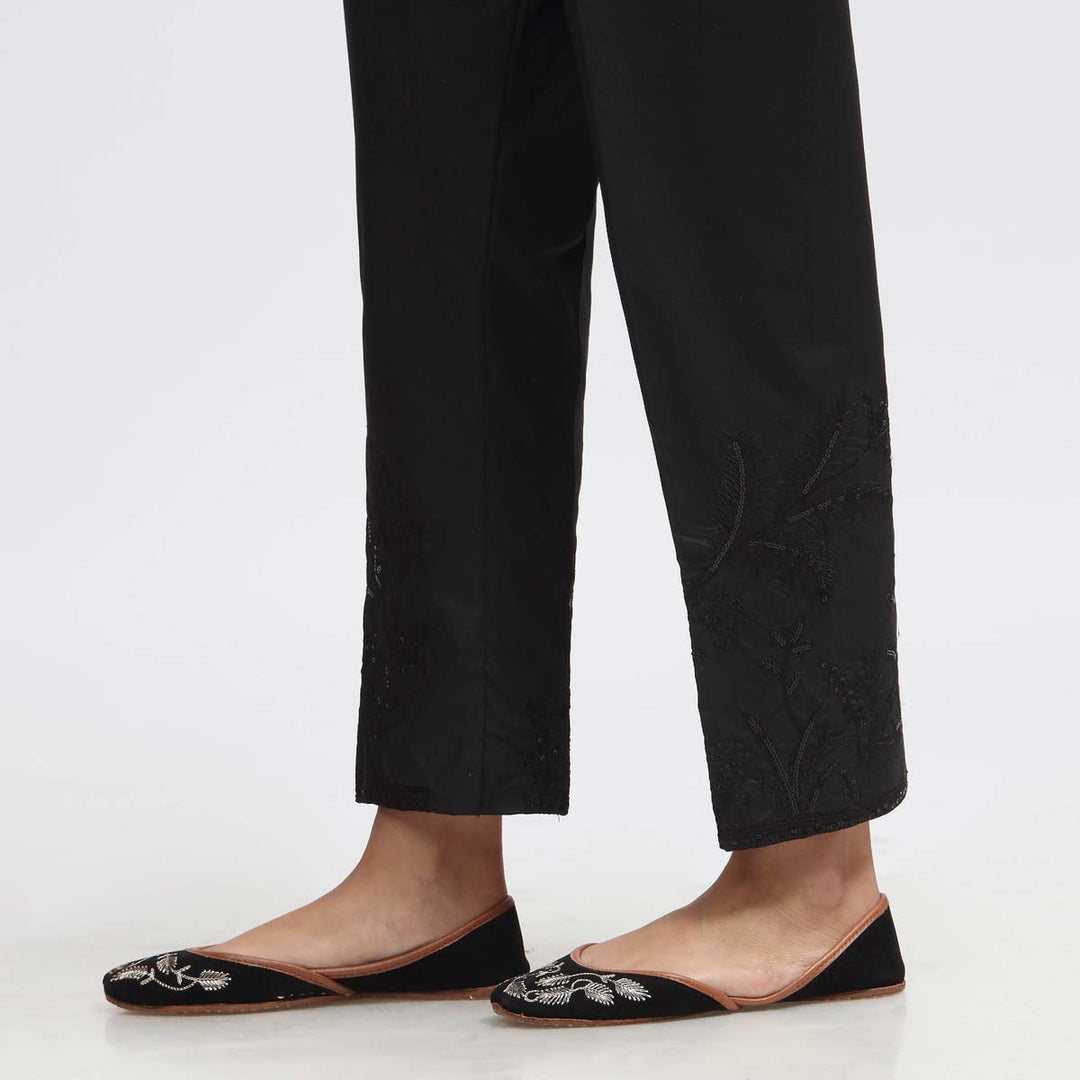 Black Embroidered Cambric Slim Fit Trouser PW3673